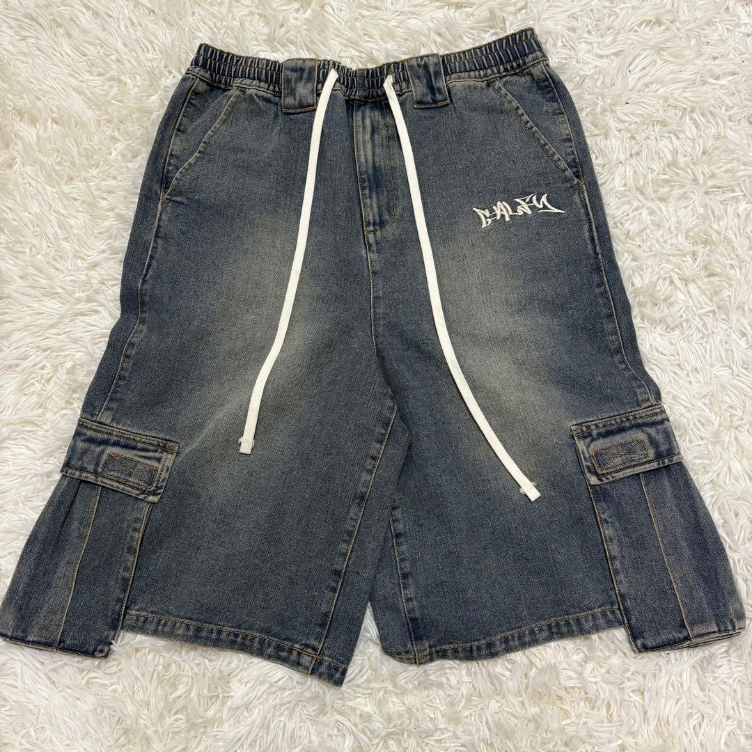 未使用タグ付 美品 GALFY デニムハーフパンツ ビッグロゴ ビンテージXL