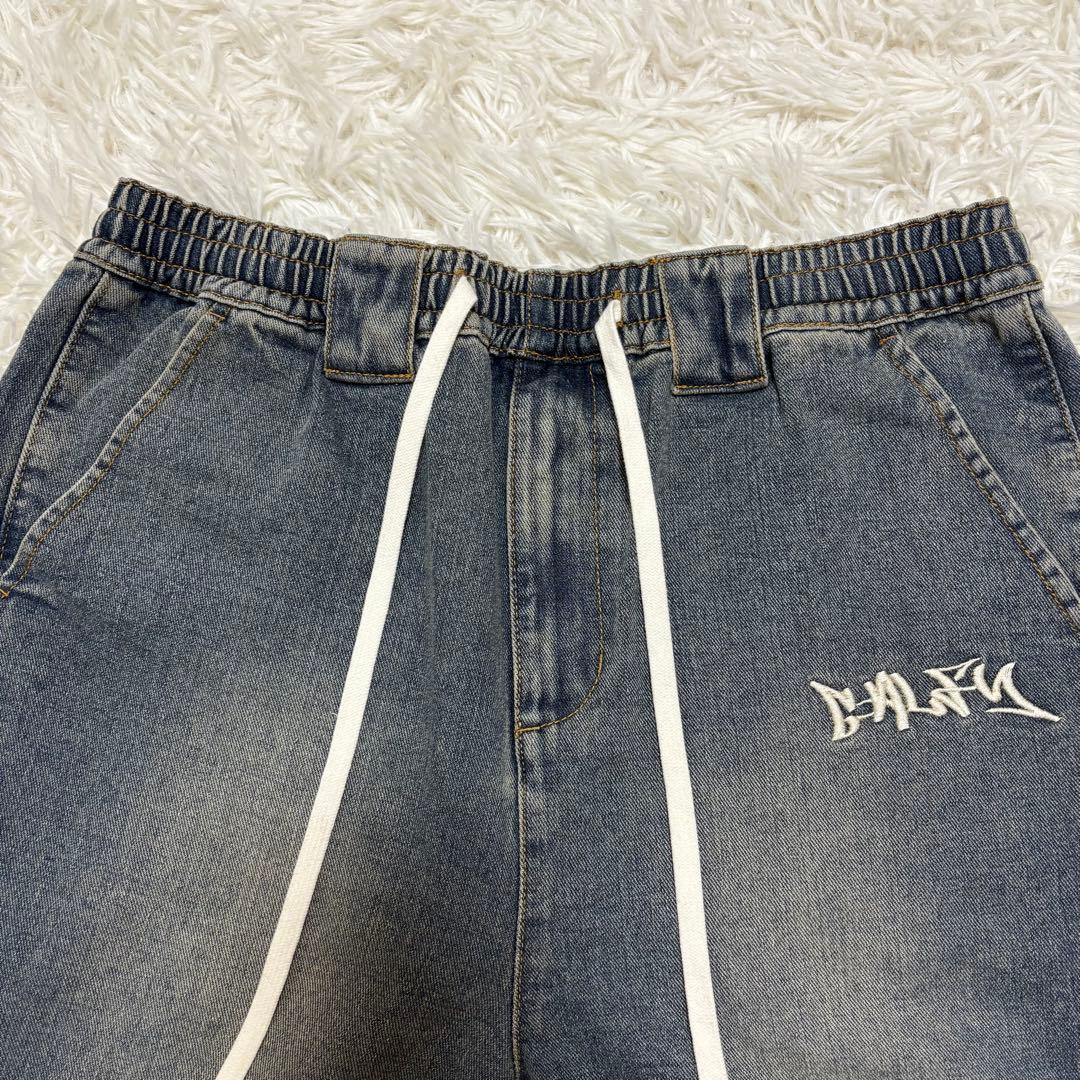 未使用タグ付 美品 GALFY デニムハーフパンツ ビッグロゴ ビンテージXL