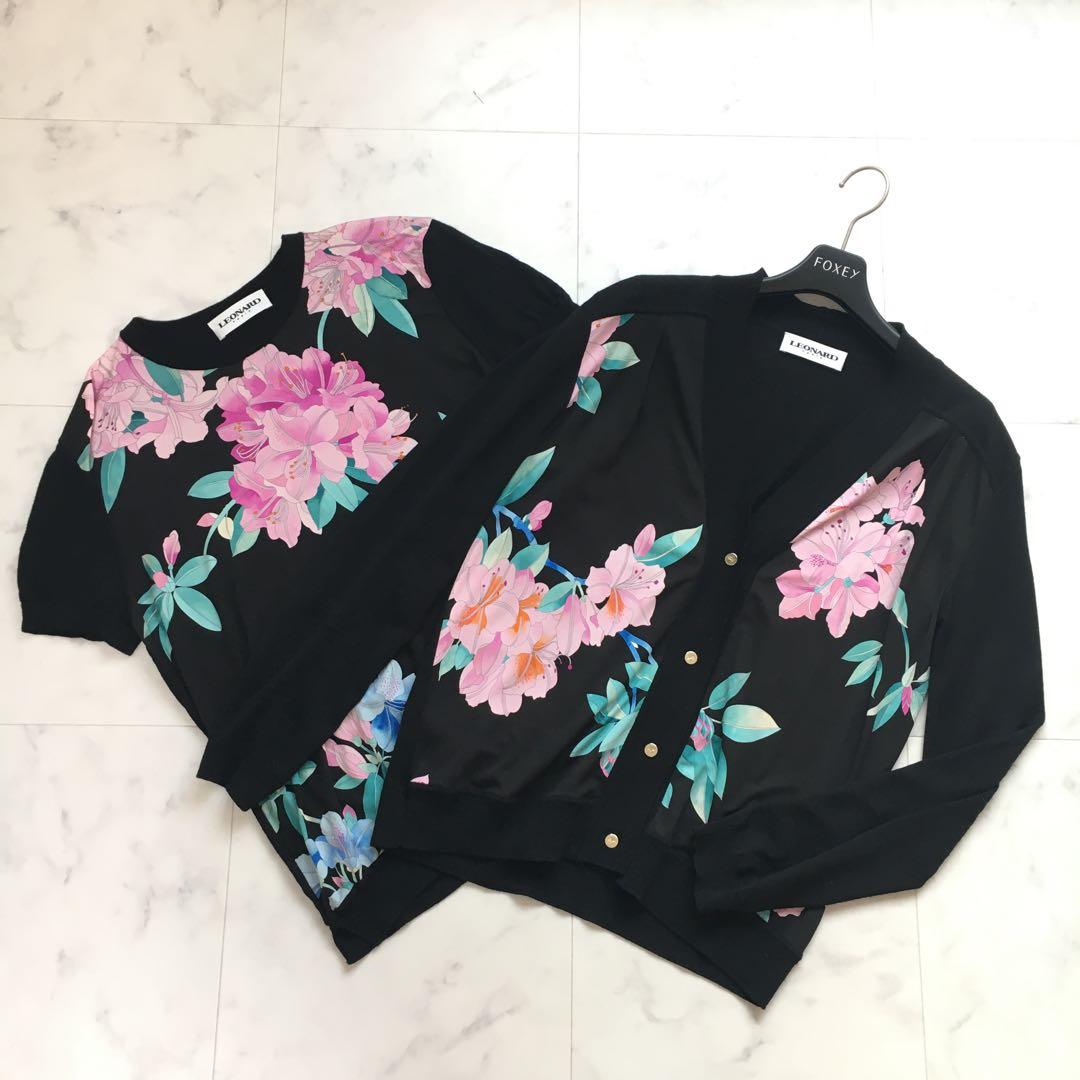 近年美品　LEONARD レオナール シルク　ニット　アンサンブル　カーディガン