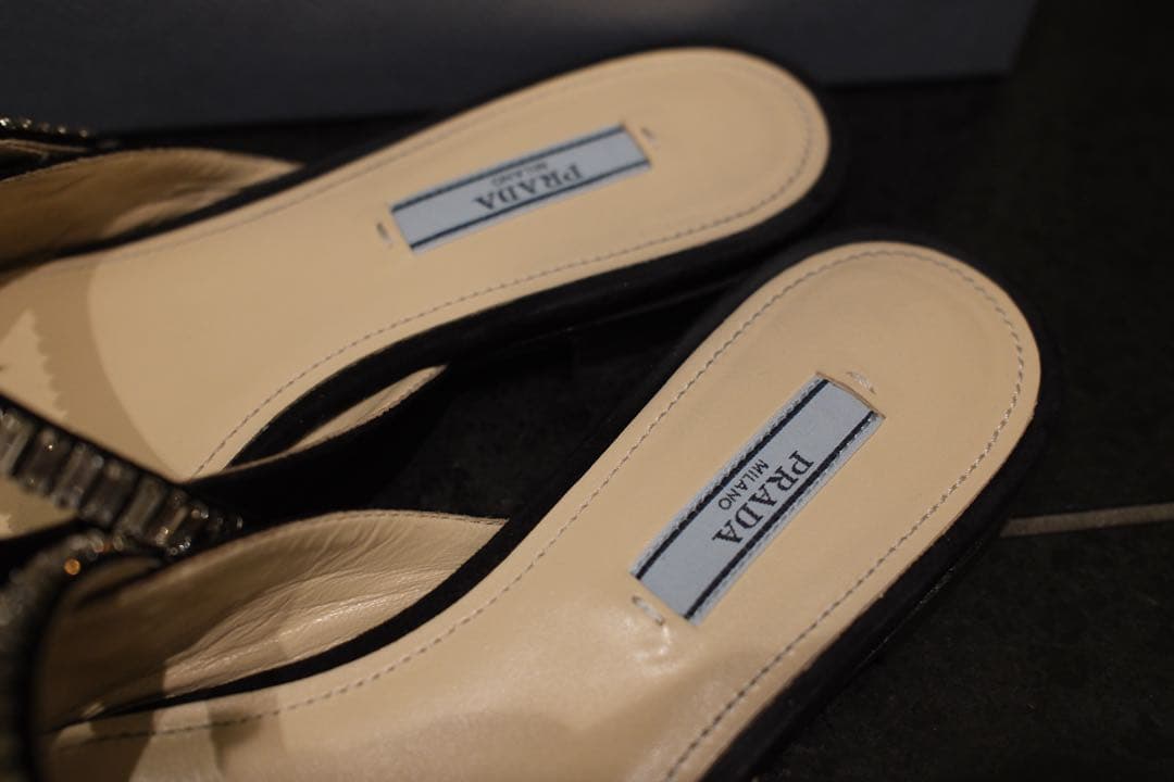 PRADA ビジュー付きミュール 37.5サイズ