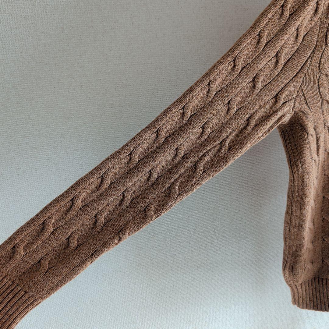 美品 ポロラルフローレン ケーブルニット ネイビーポニー刺繍 綿 ブラウン系 M