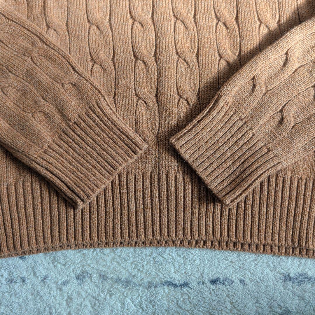 美品 ポロラルフローレン ケーブルニット ネイビーポニー刺繍 綿 ブラウン系 M