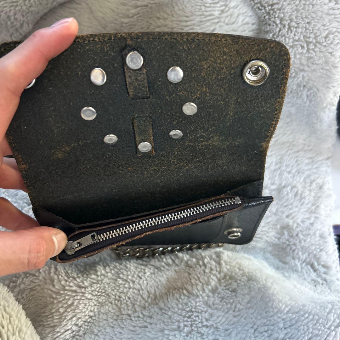 ハーレーダビッドソン スタッズ付き黒レザーウォレットチェーン