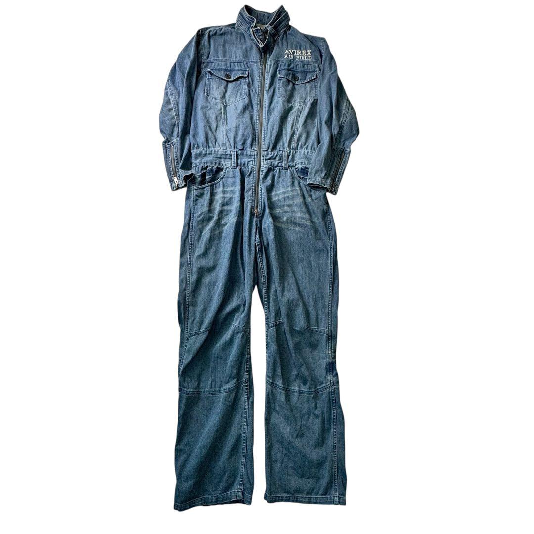 希少✨AVIREX オーバーオール　つなぎ　デニム　ロゴ　刺繍