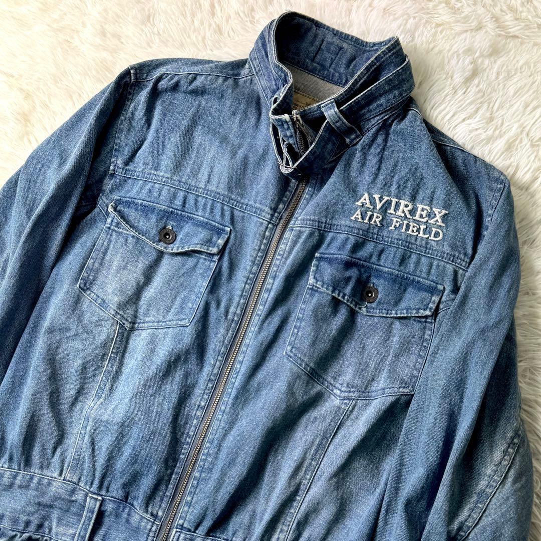 希少✨AVIREX オーバーオール　つなぎ　デニム　ロゴ　刺繍