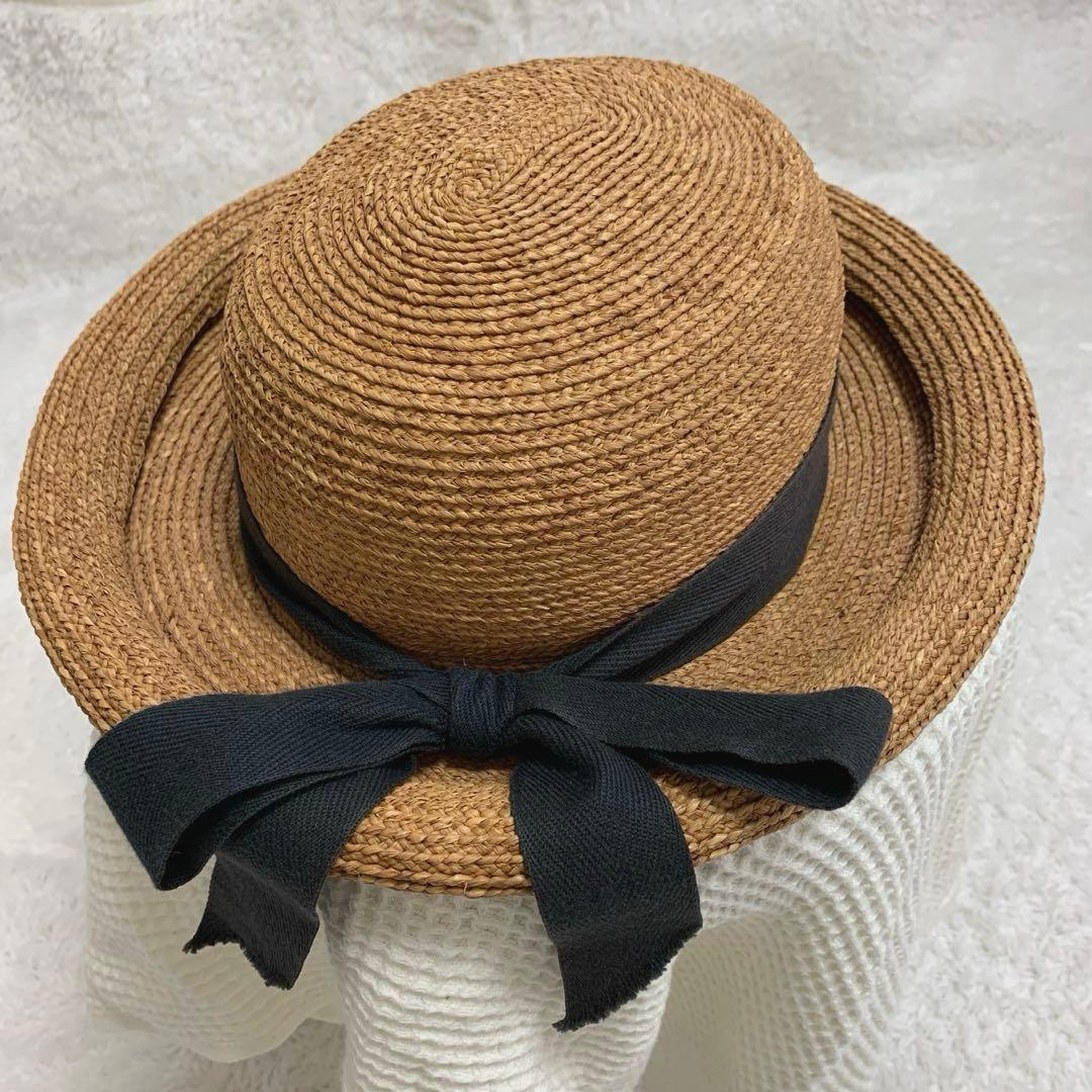 ヘレンカミンスキー 麦わら帽子 リボン 黒　ラフィア