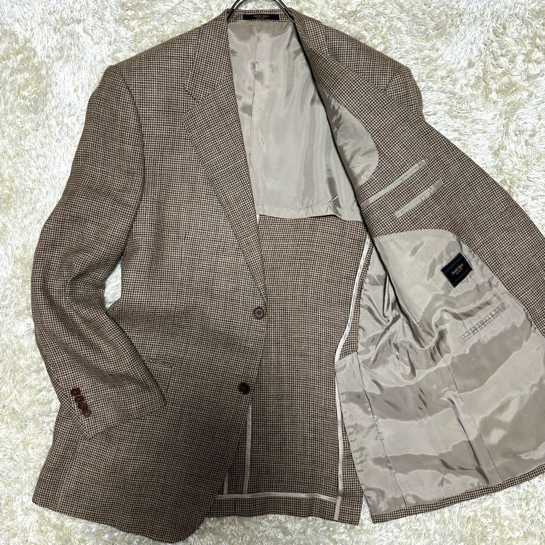 【美品三者混XL】セヴィルロウ　テーラードジャケット　イートーマス　絹麻毛　千鳥