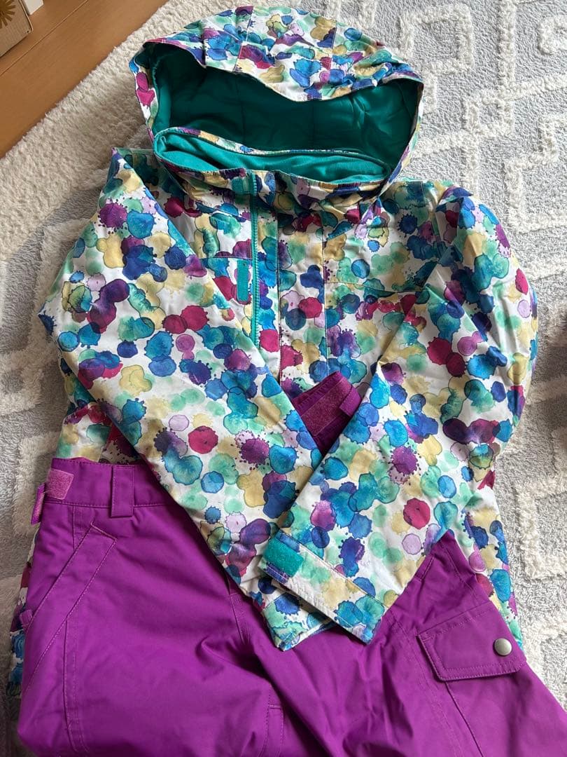 Burton DRYRIDE 子ども用ウェアセット Mサイズ　紫　柄　水玉模様
