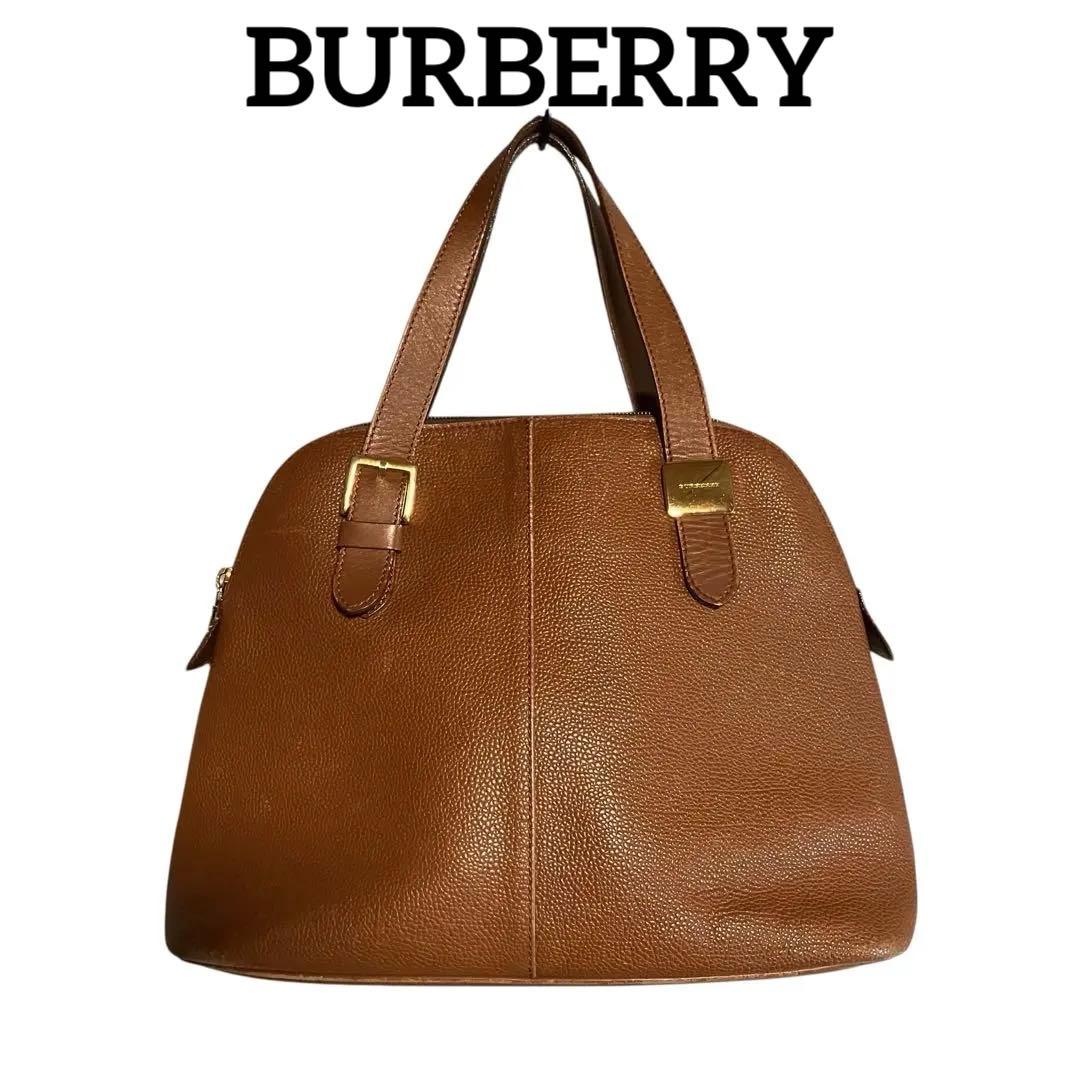 BURBERRY レザーハンドバッグ ノバチェック 茶 ブラウン