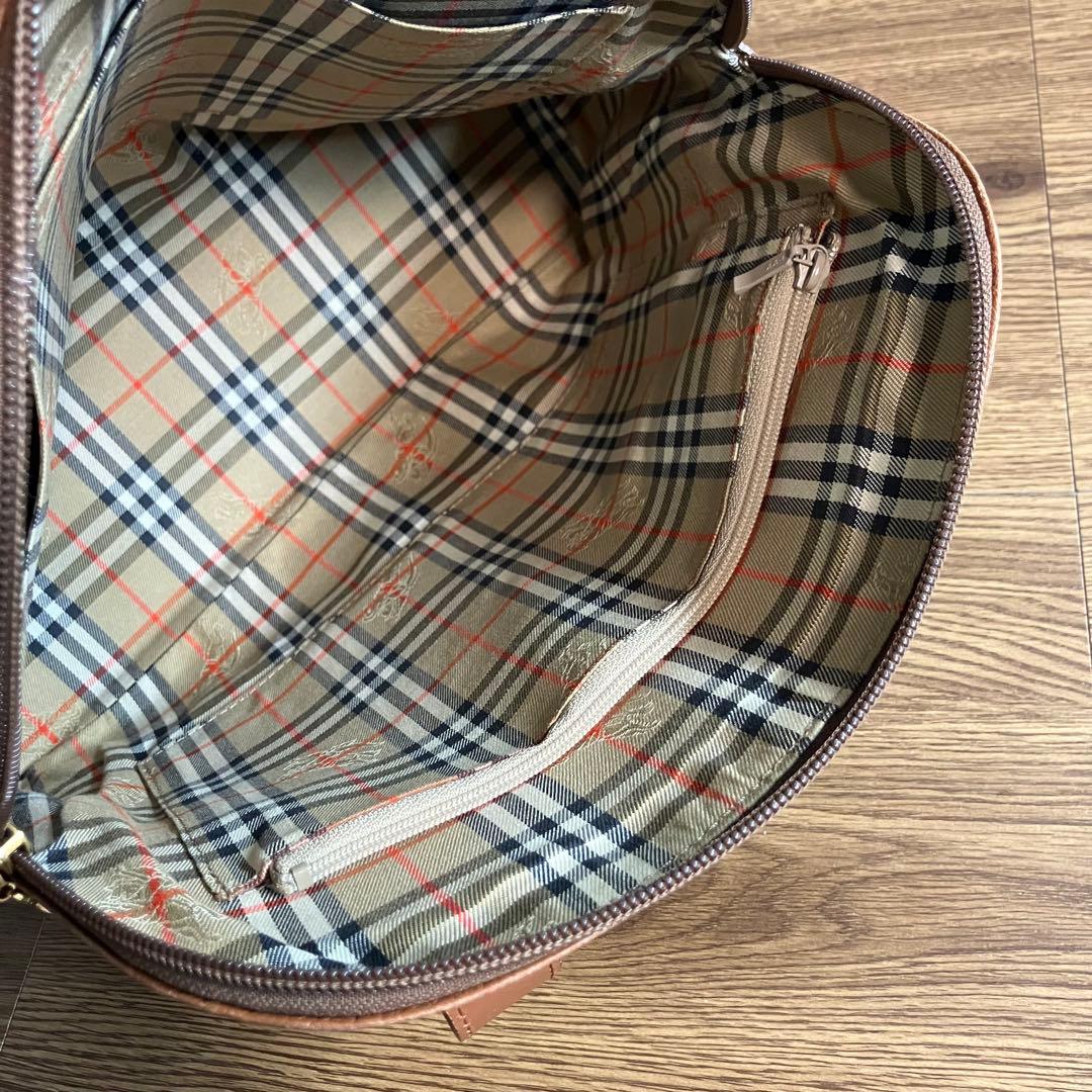 BURBERRY レザーハンドバッグ ノバチェック 茶 ブラウン