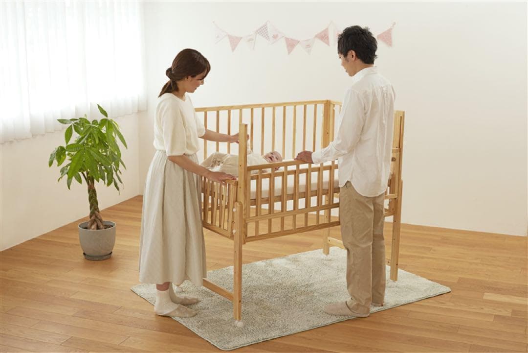 【美品】大和屋 トール Wオープン ミニベビーベッド ミニサイズ ナチュラル