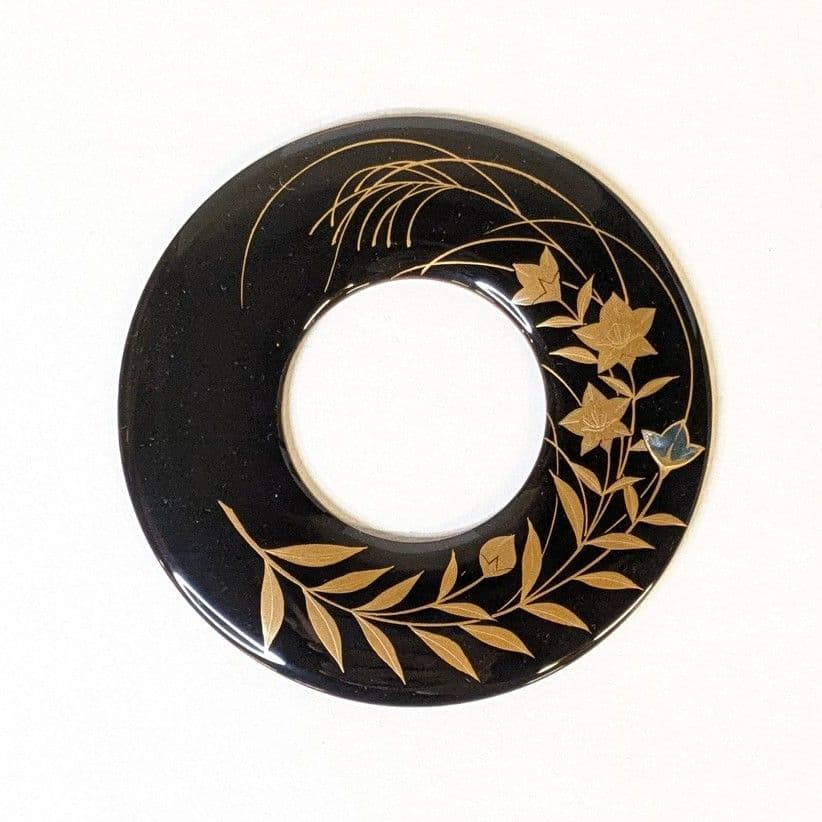 【セール・新品】 法衣環　黒　桔梗　約10cm　蒔絵　田中修孝作