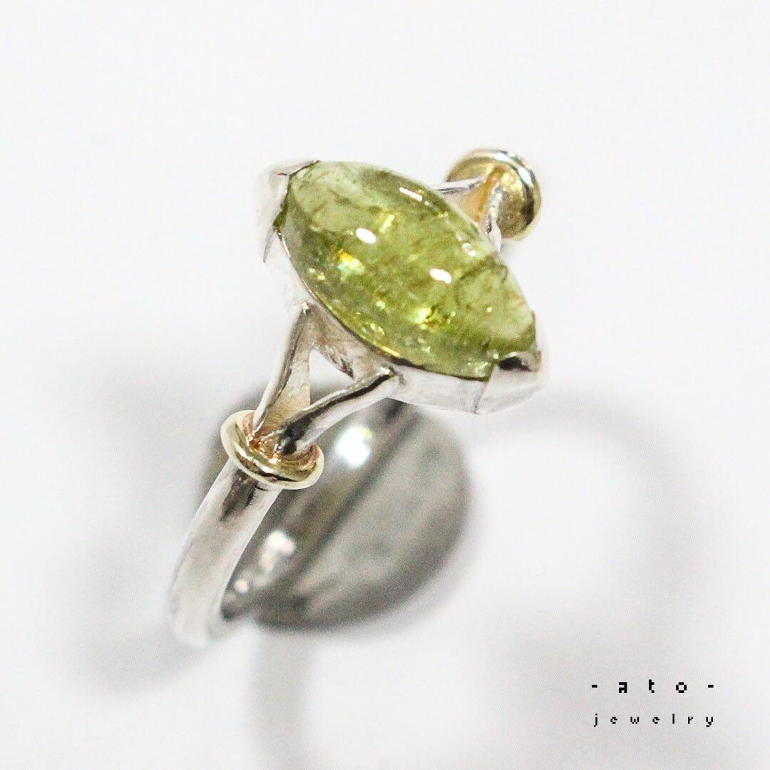 グロッシュラーガーネットのマーキスカボションカットk10小ワッカシルバーリング