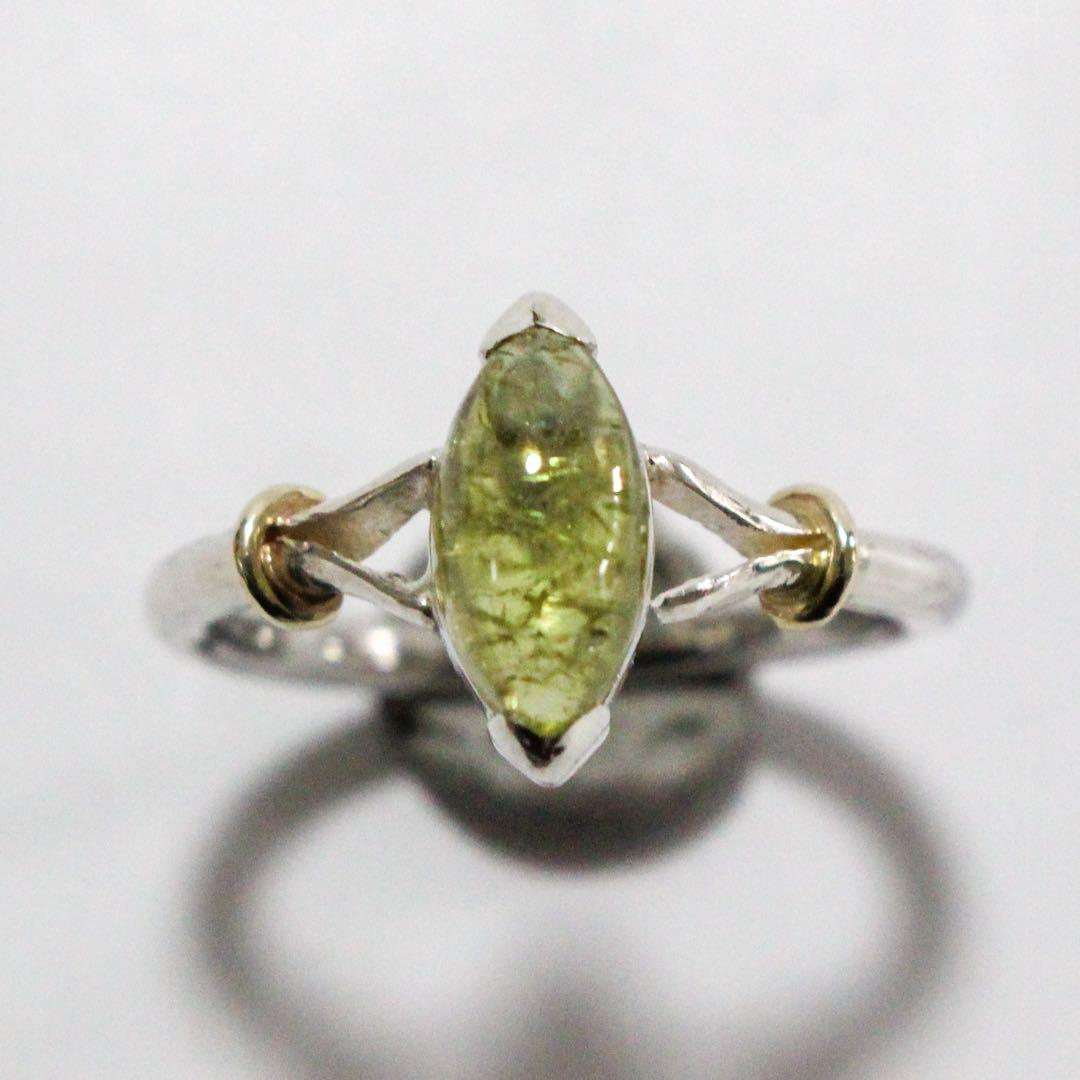 グロッシュラーガーネットのマーキスカボションカットk10小ワッカシルバーリング