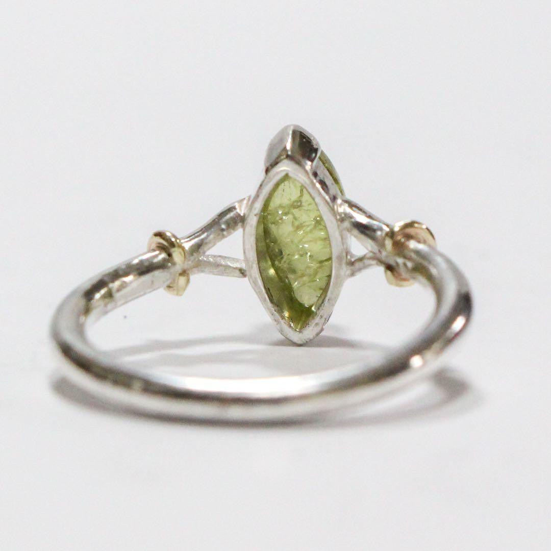 グロッシュラーガーネットのマーキスカボションカットk10小ワッカシルバーリング