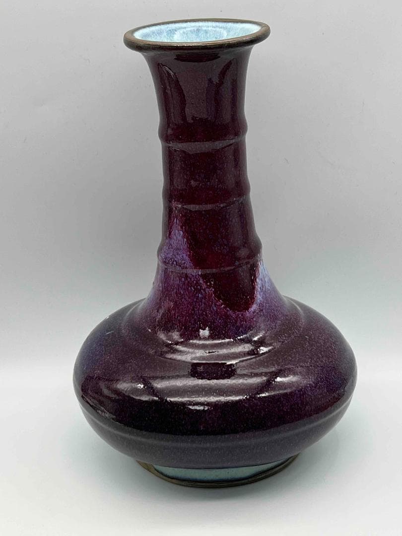 清時代　鈞窯　窯変釉 弦文瓶　旧家蔵出し　花入　花瓶(B-91)