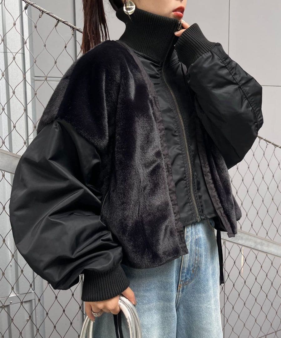 タイムセール⭐︎美品⭐︎ 【etsinta】ファー切替ショートスタンドジャケット