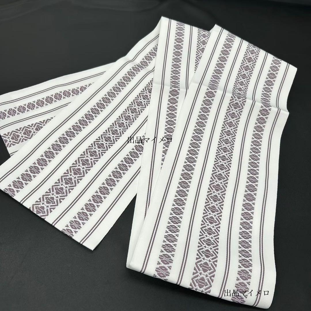 浴衣　綿麻　粋な夏着物　麻の葉柄　紺色　献上柄　半幅帯　2点　0704⑦