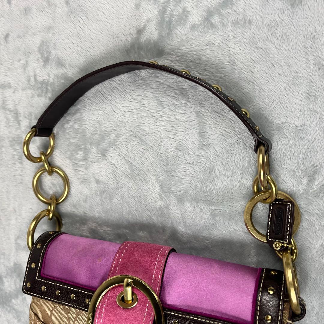 バッグ Coach Soho Pink Studs Singnature Bag
