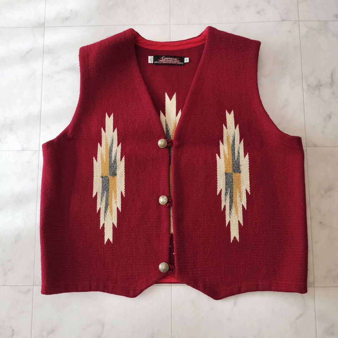 センチネラ 人気カラーレッド 42 XL ポインテッドチマヨベスト コンチョ