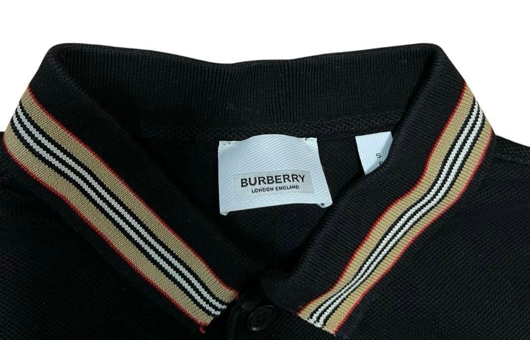 現行 BURBERRY ストライプ フロントロゴ ポロシャツ