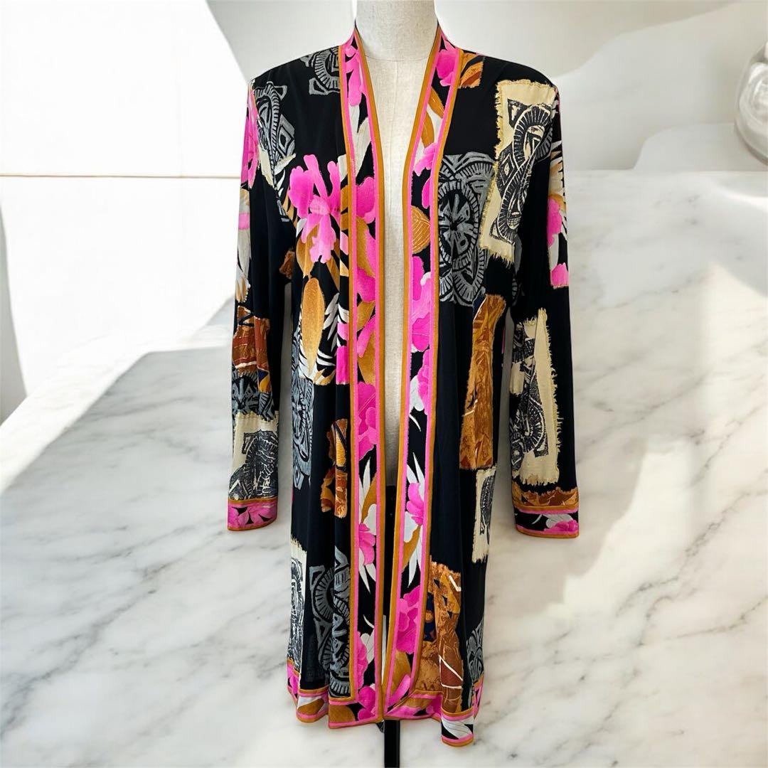 LEONARD ロングカーディガン トリム シルク100% ジャージミカド