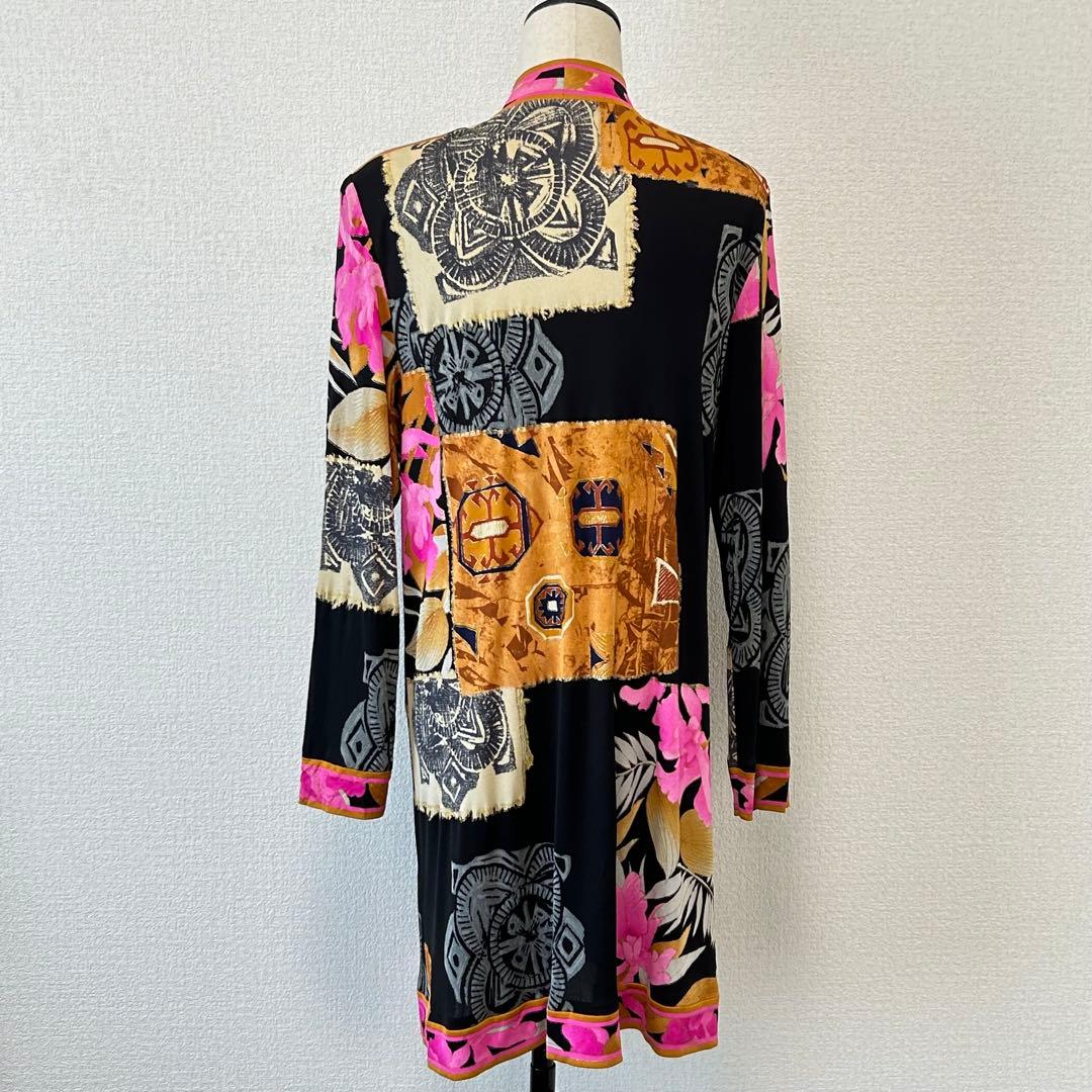 LEONARD ロングカーディガン トリム シルク100% ジャージミカド