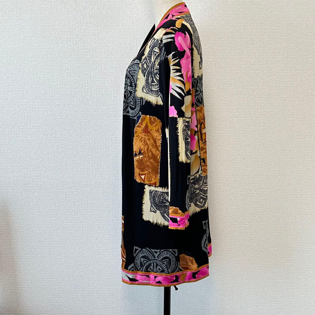 LEONARD ロングカーディガン トリム シルク100% ジャージミカド