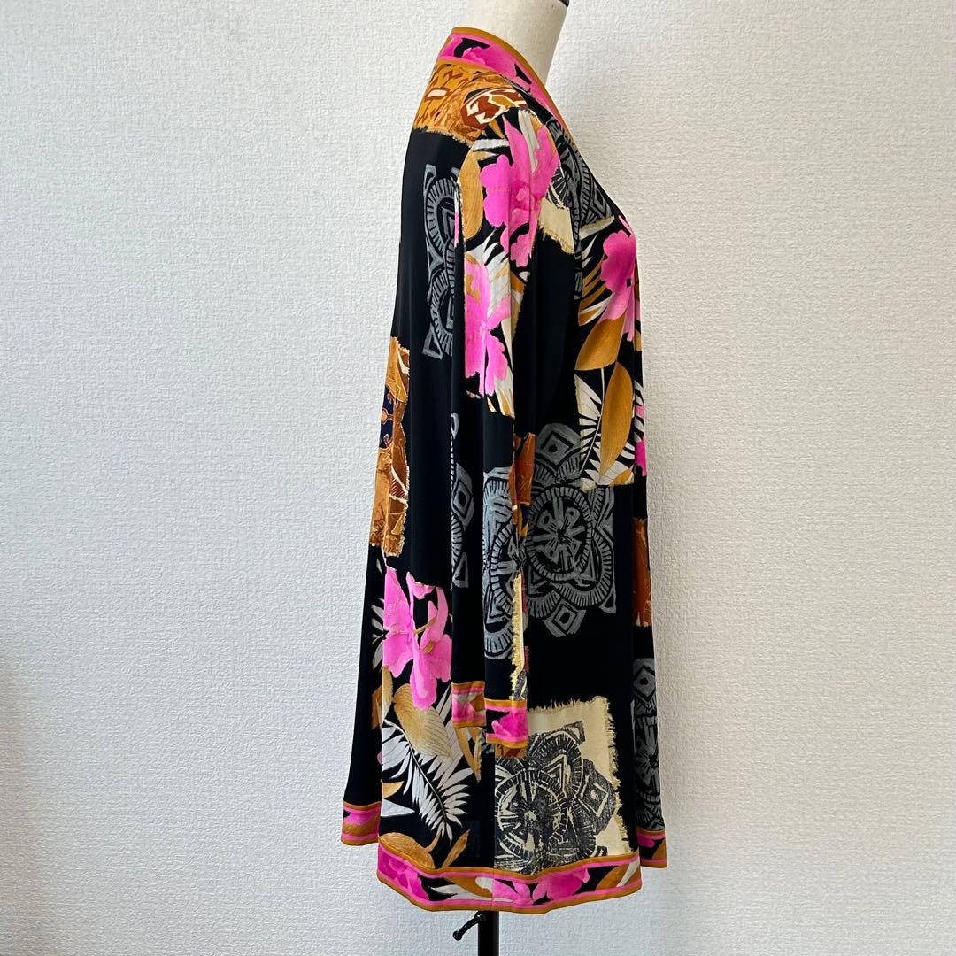 LEONARD ロングカーディガン トリム シルク100% ジャージミカド