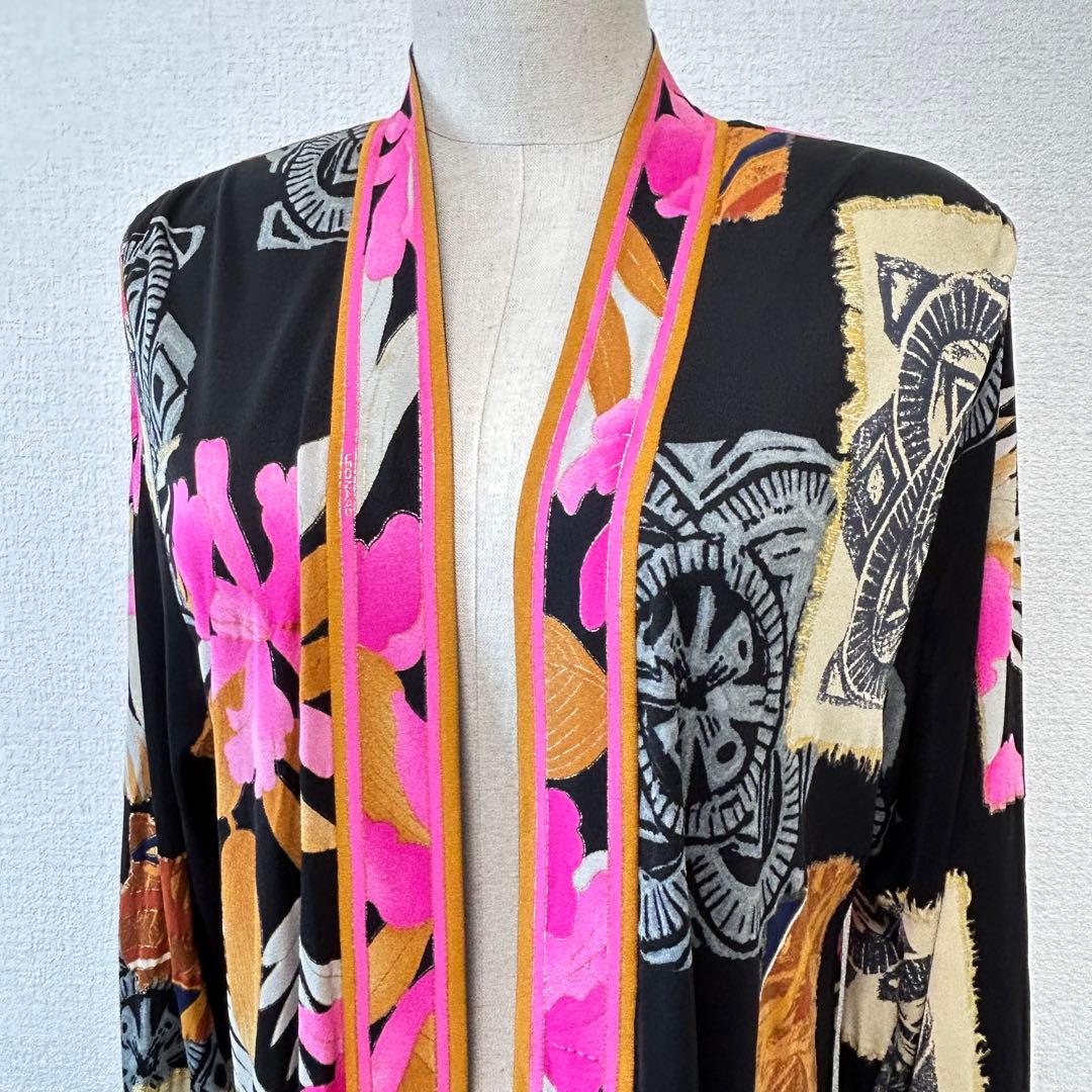 LEONARD ロングカーディガン トリム シルク100% ジャージミカド