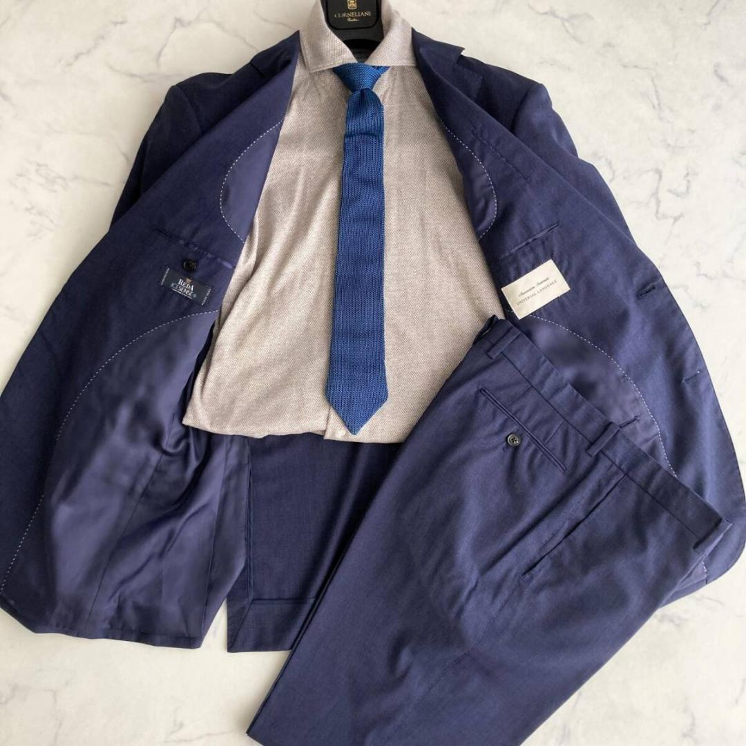 2XL相当◎【極美品】ユニバーサルランゲージ×伊REDA ネイビースーツ