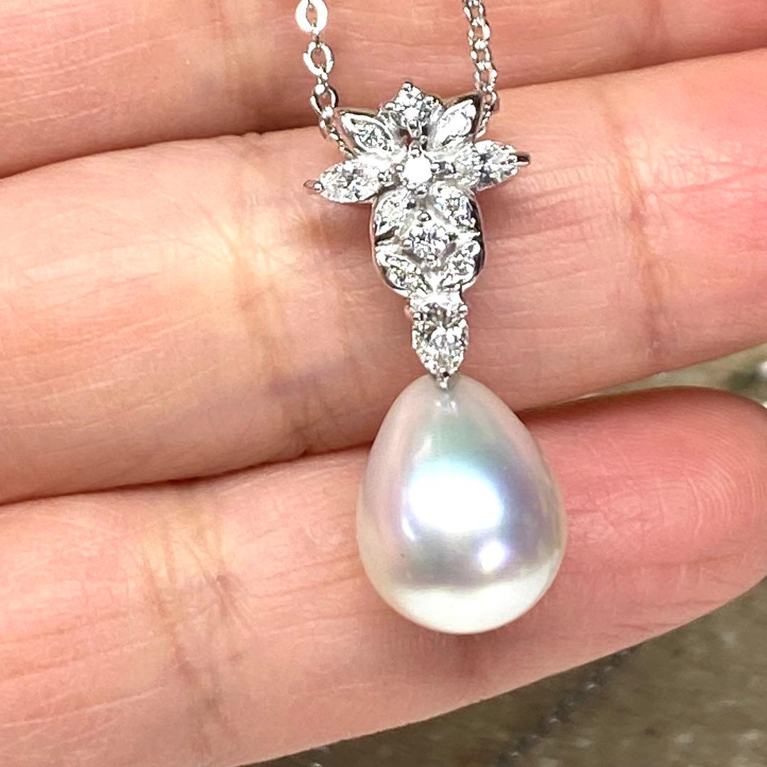 美品☆K18 WG☆銀座ミワ☆白蝶南洋真珠オーロラフェニックス×絶品ダイヤトップ