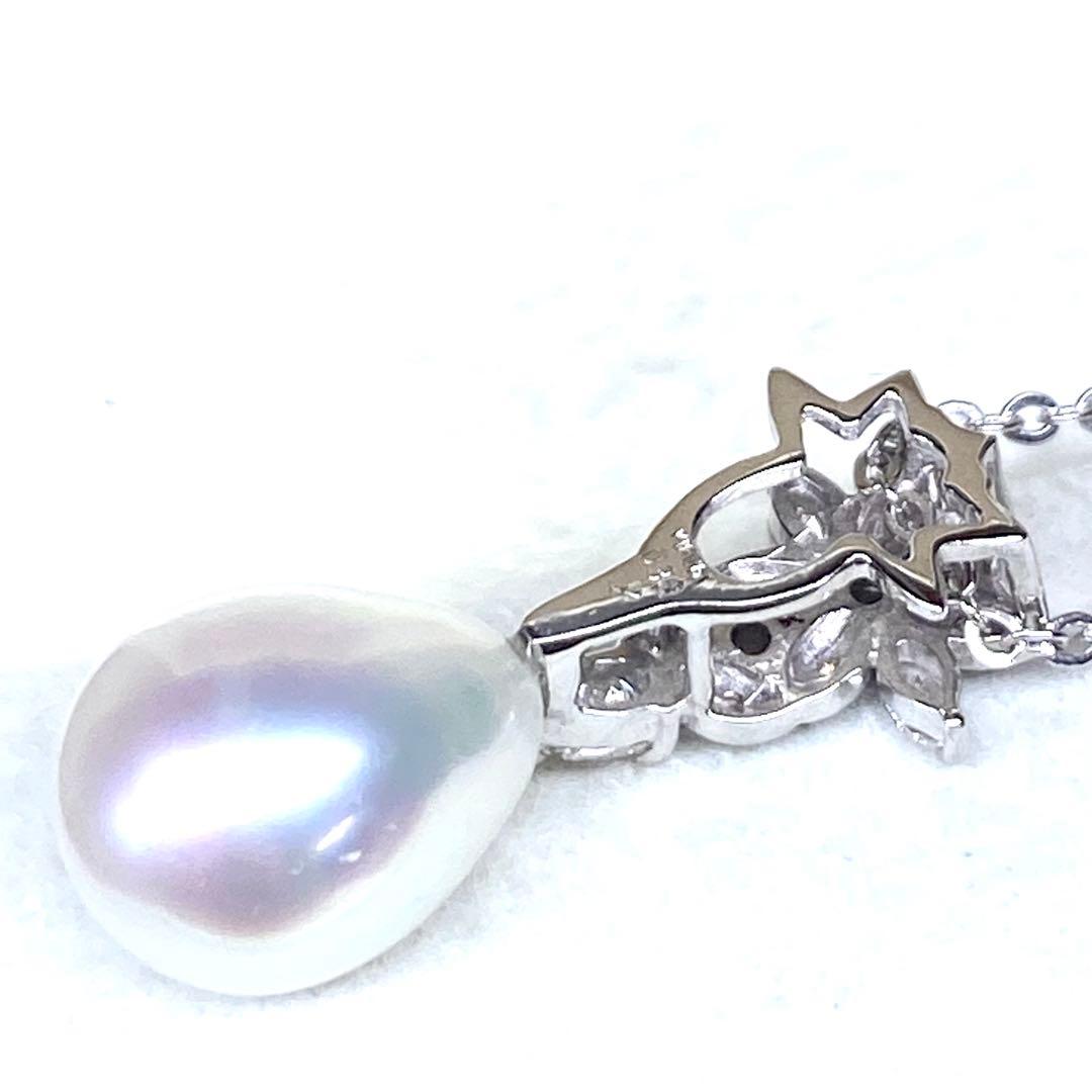 美品☆K18 WG☆銀座ミワ☆白蝶南洋真珠オーロラフェニックス×絶品ダイヤトップ