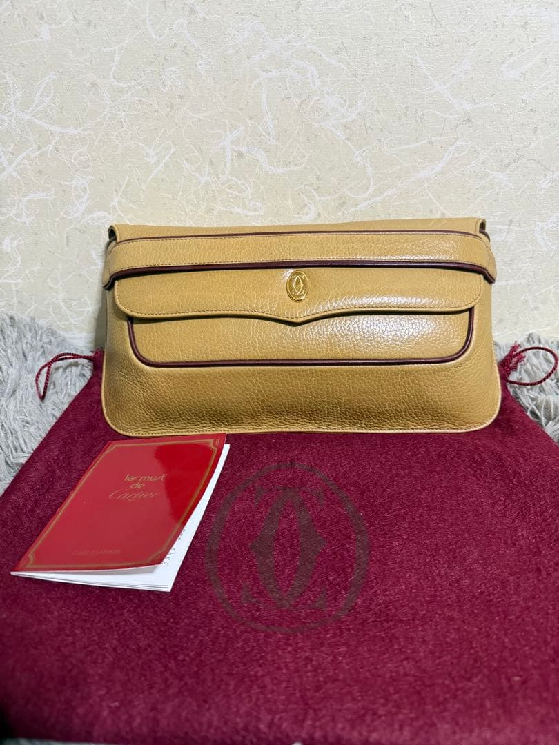 Cartier レザー クラッチバッグ ベージュ