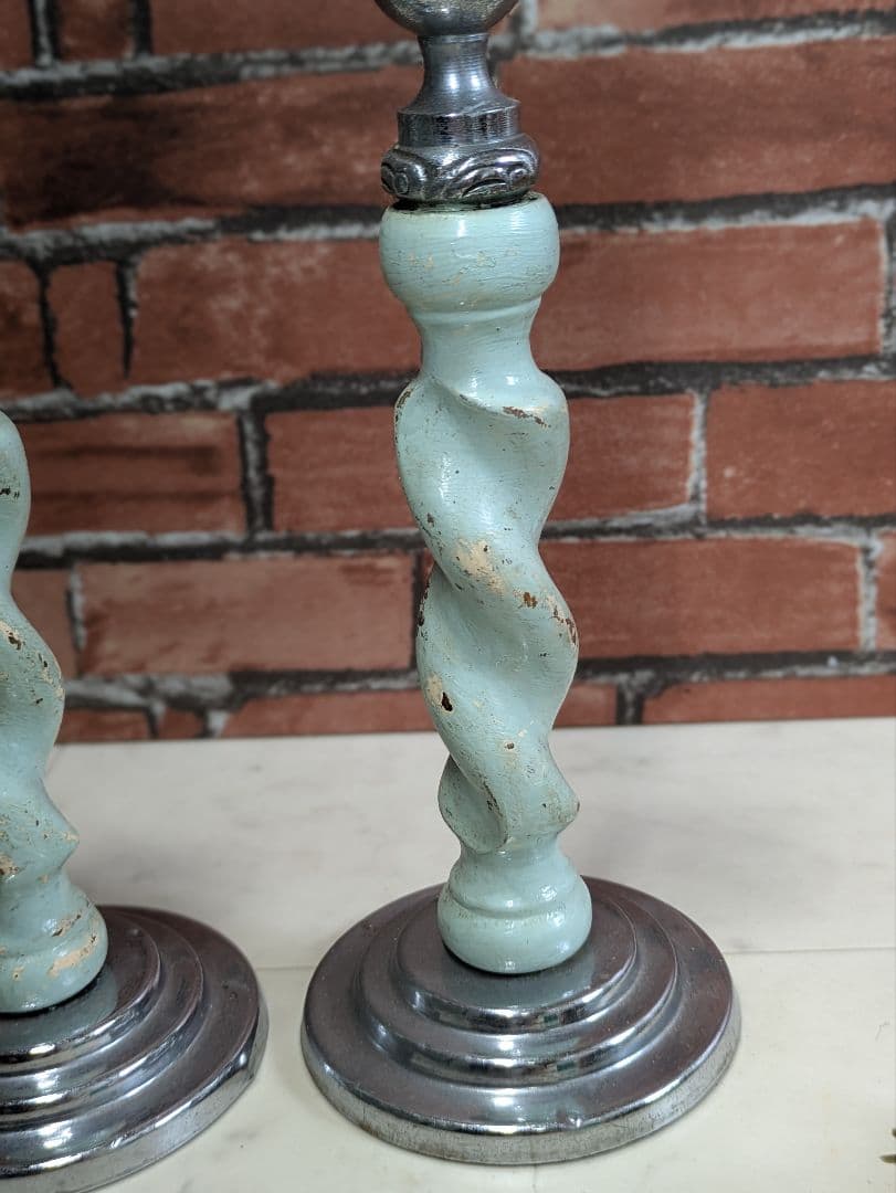 イギリス アンティーク 木製 キャンドルスタンド ペア