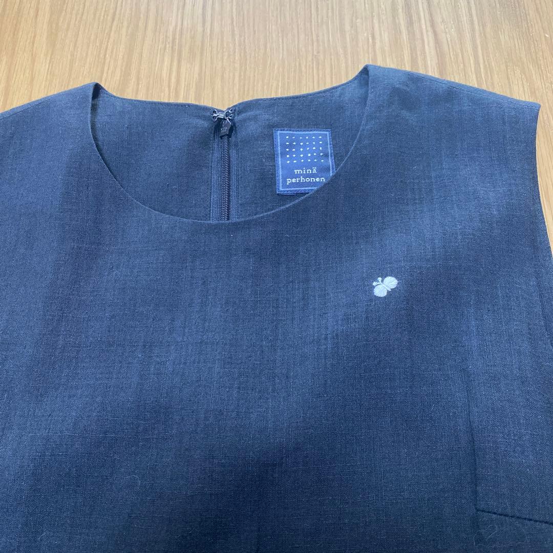 ミナペルホネン　ブラックリネンワンピース