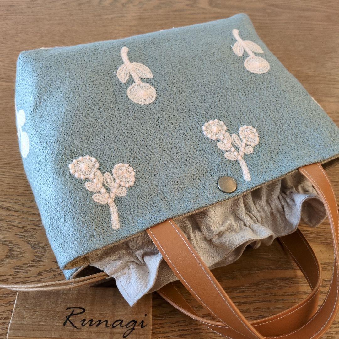 【sale】あおりポケットの巾着バッグ＊ミナペルホネン bonheur