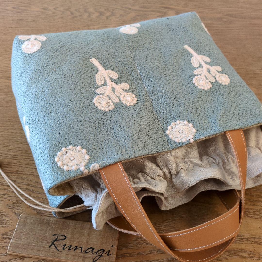 【sale】あおりポケットの巾着バッグ＊ミナペルホネン bonheur