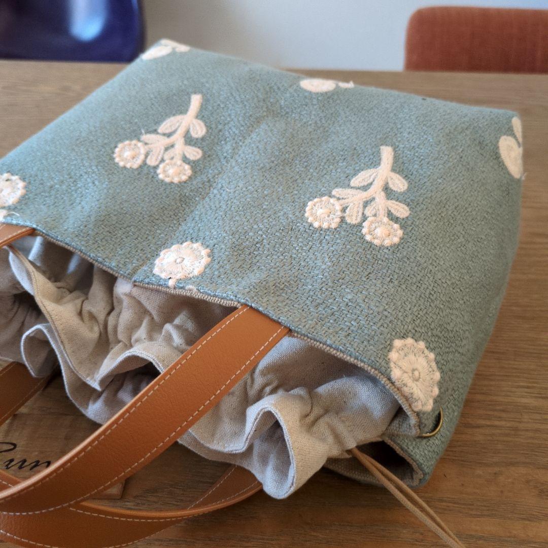 【sale】あおりポケットの巾着バッグ＊ミナペルホネン bonheur