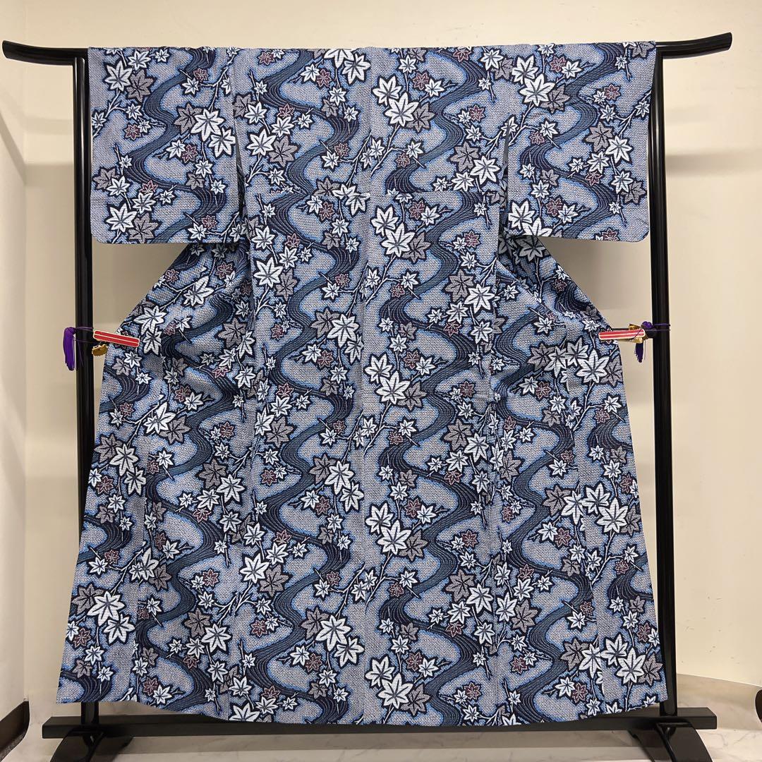 浴衣　綿　楓　鹿の子　流水　着物　065t