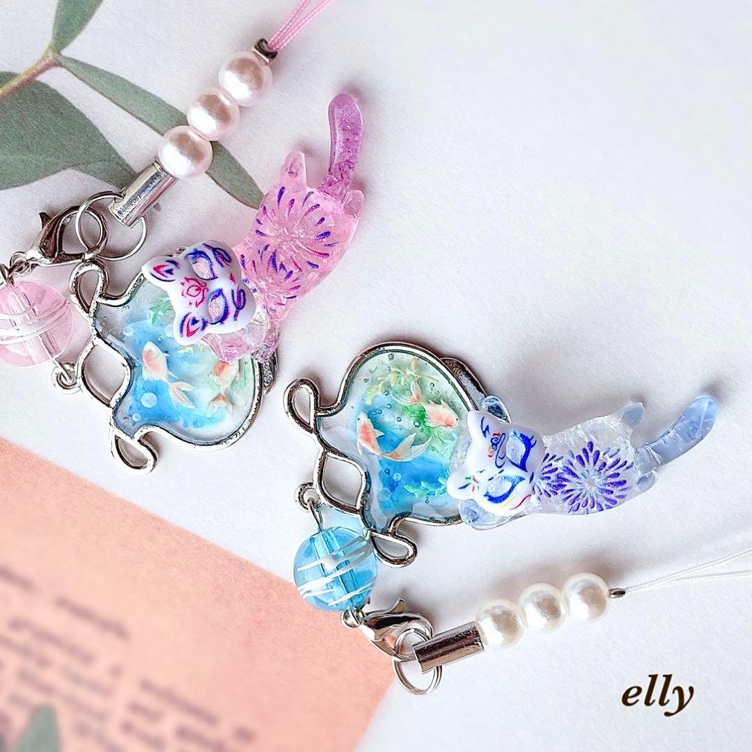 【sawasawa様】1392.琉球ガラス　向日葵　じゃれ猫　レジン　チャーム