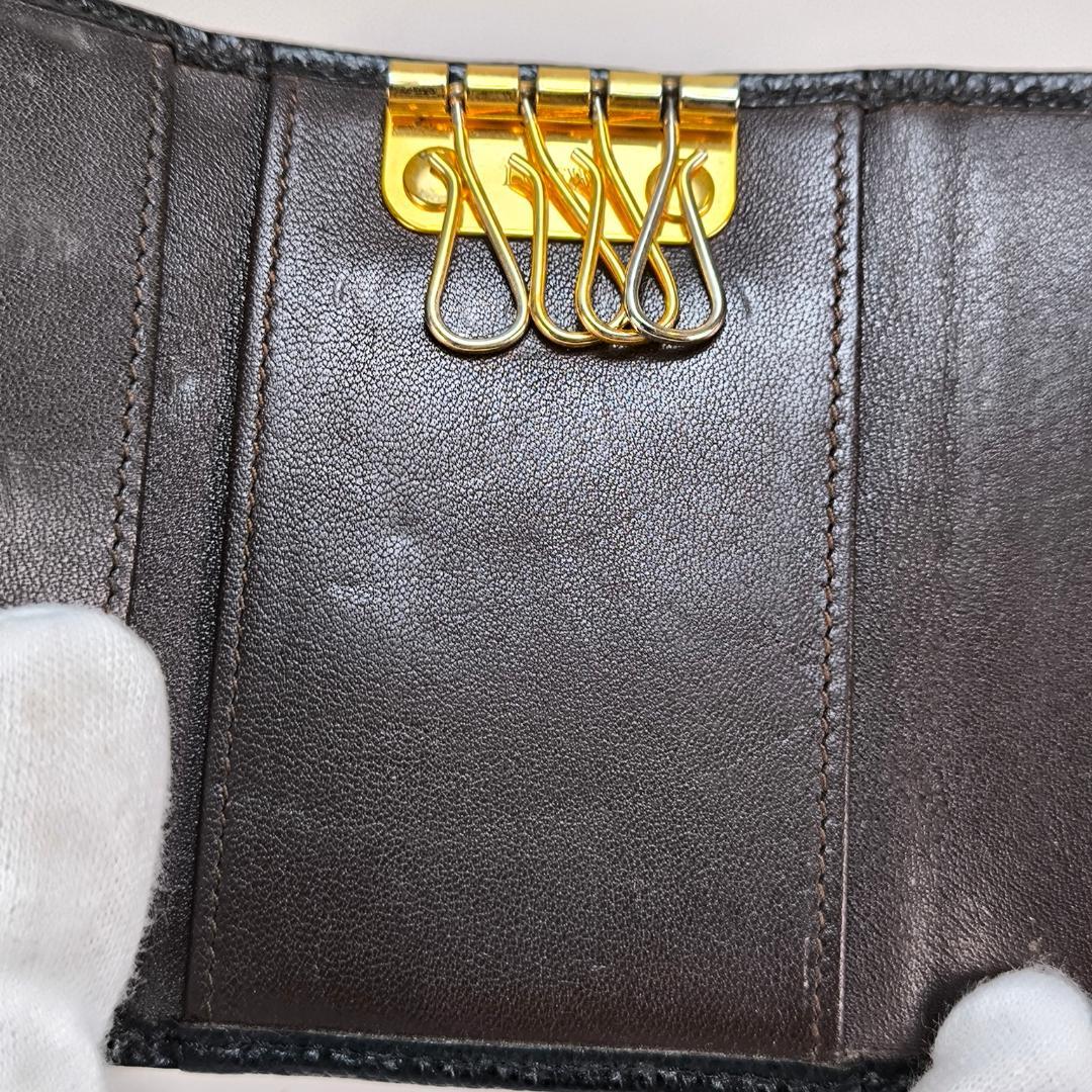 【超美品】ロエベ キーケース ケース アナグラム ロゴ レザー 黒 茶