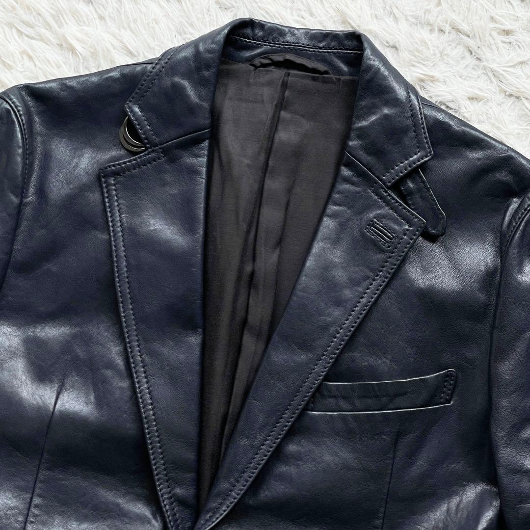 美品 希少色 ピエールカルダン シープスキン レザージャケット 微光沢ネイビー