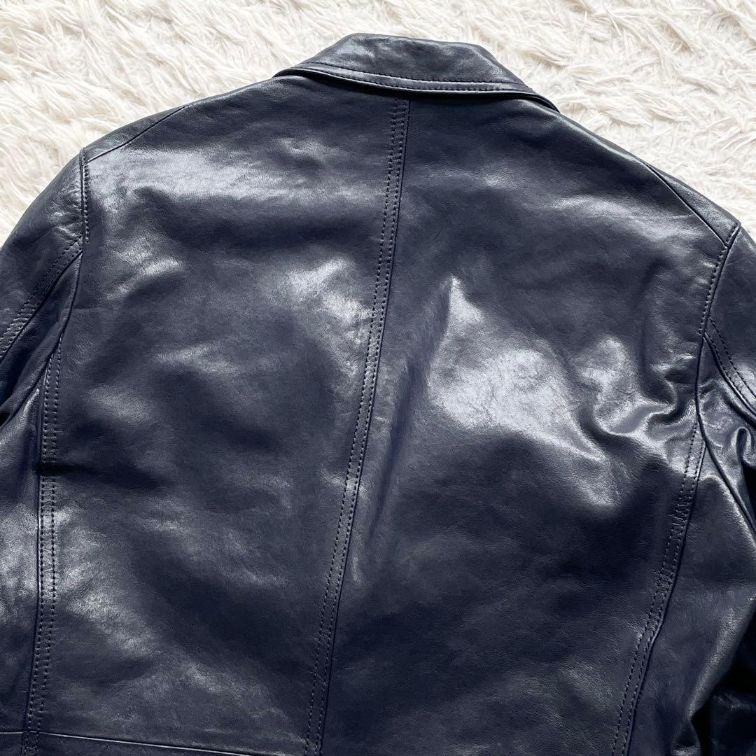美品 希少色 ピエールカルダン シープスキン レザージャケット 微光沢ネイビー
