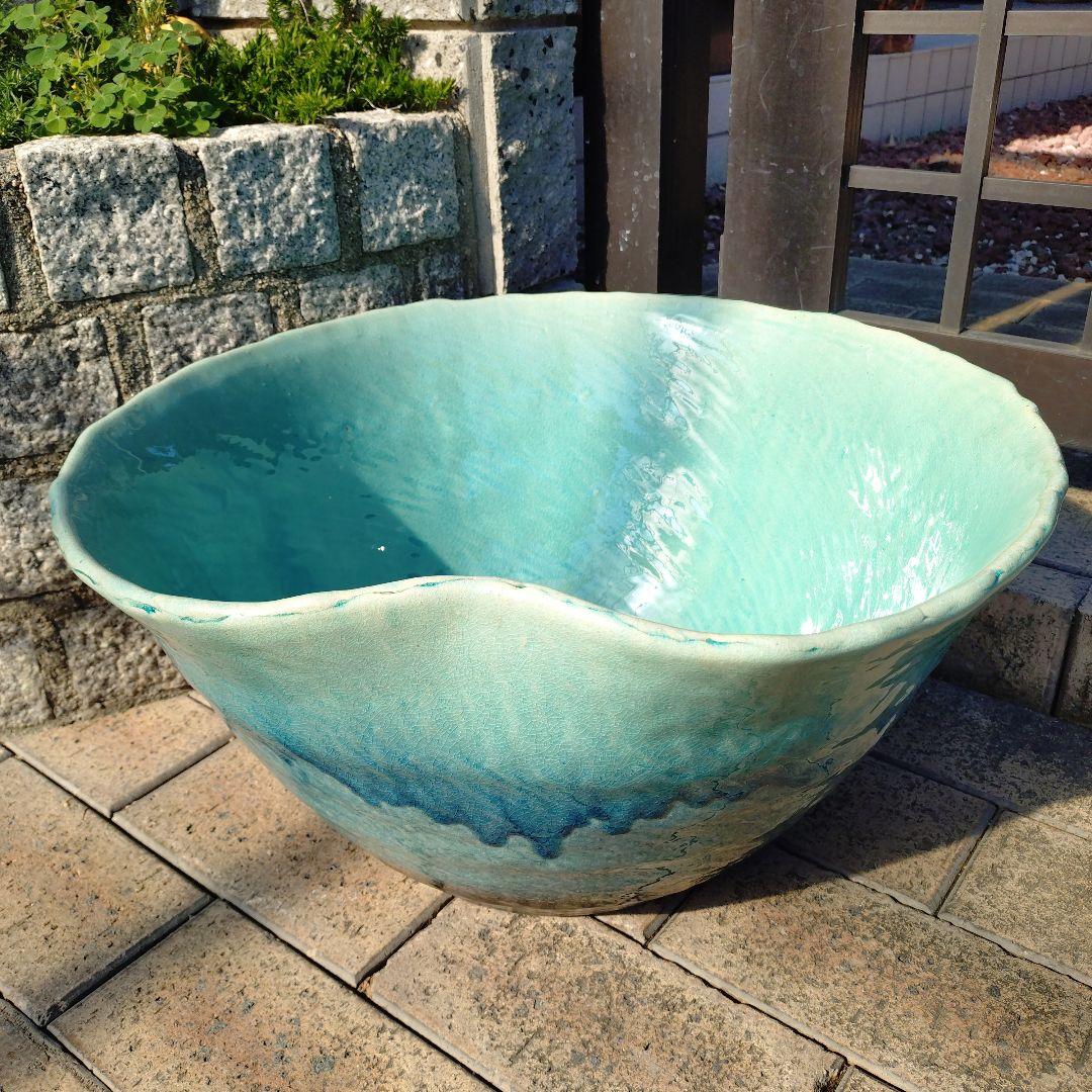 信楽焼　手作りめだか鉢　水連鉢　ビオトープ　直径50〜52㌢