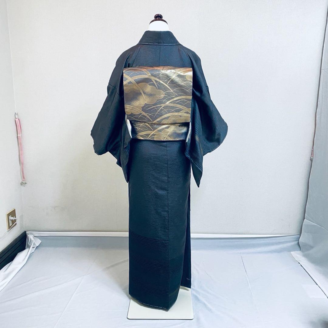マ　十日町紬系 紬 着物　深色 先染め紬 訪問着　フルセット 普段着　美品　新品