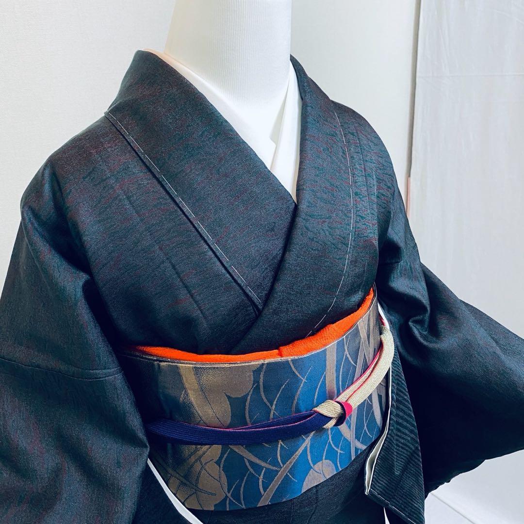 マ　十日町紬系 紬 着物　深色 先染め紬 訪問着　フルセット 普段着　美品　新品