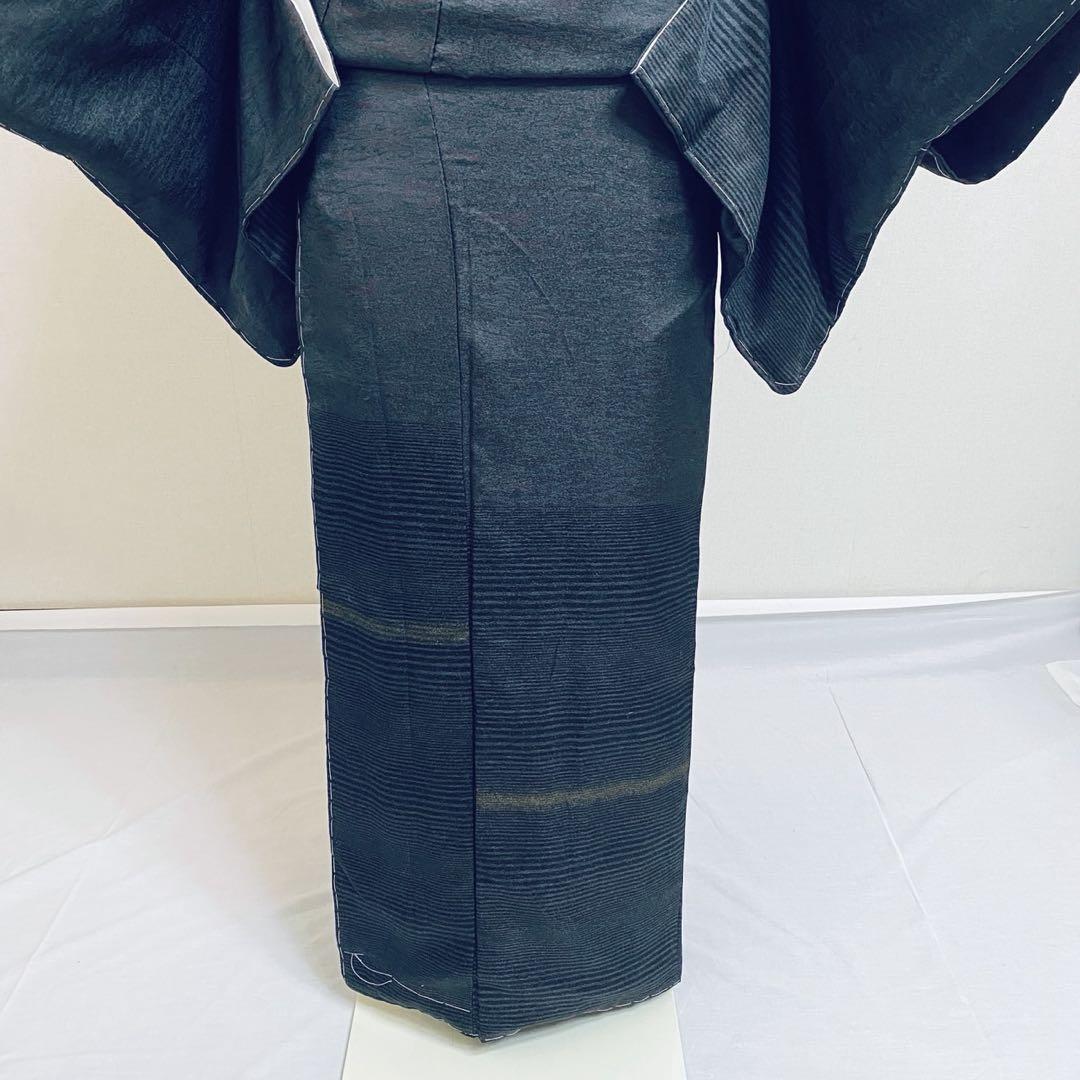 マ　十日町紬系 紬 着物　深色 先染め紬 訪問着　フルセット 普段着　美品　新品