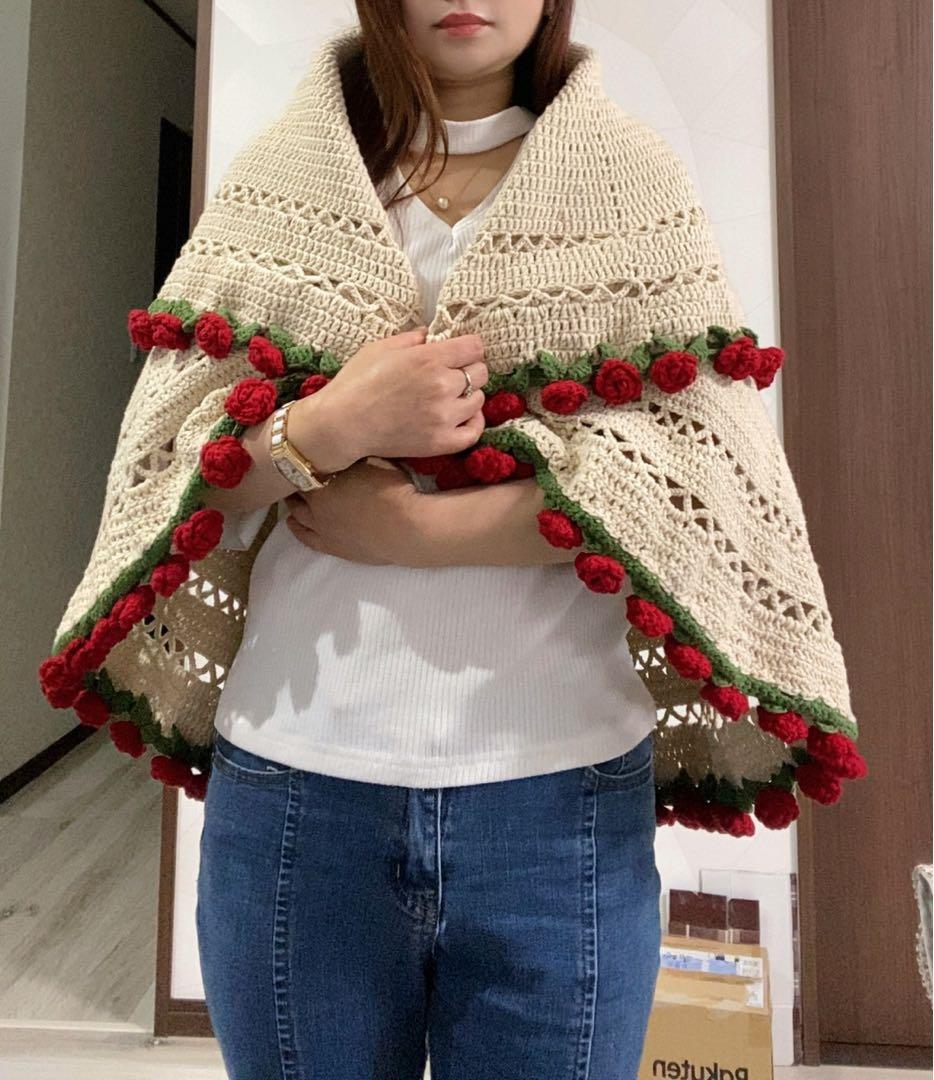 バラの花束ブランケット，直径1.03メートル71本の大きなバラ。ストールとしても