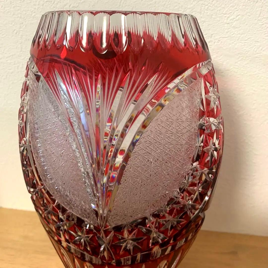 S*S様 【美品】KÖNIG CRYSTAL GLASS 赤色花瓶 切子